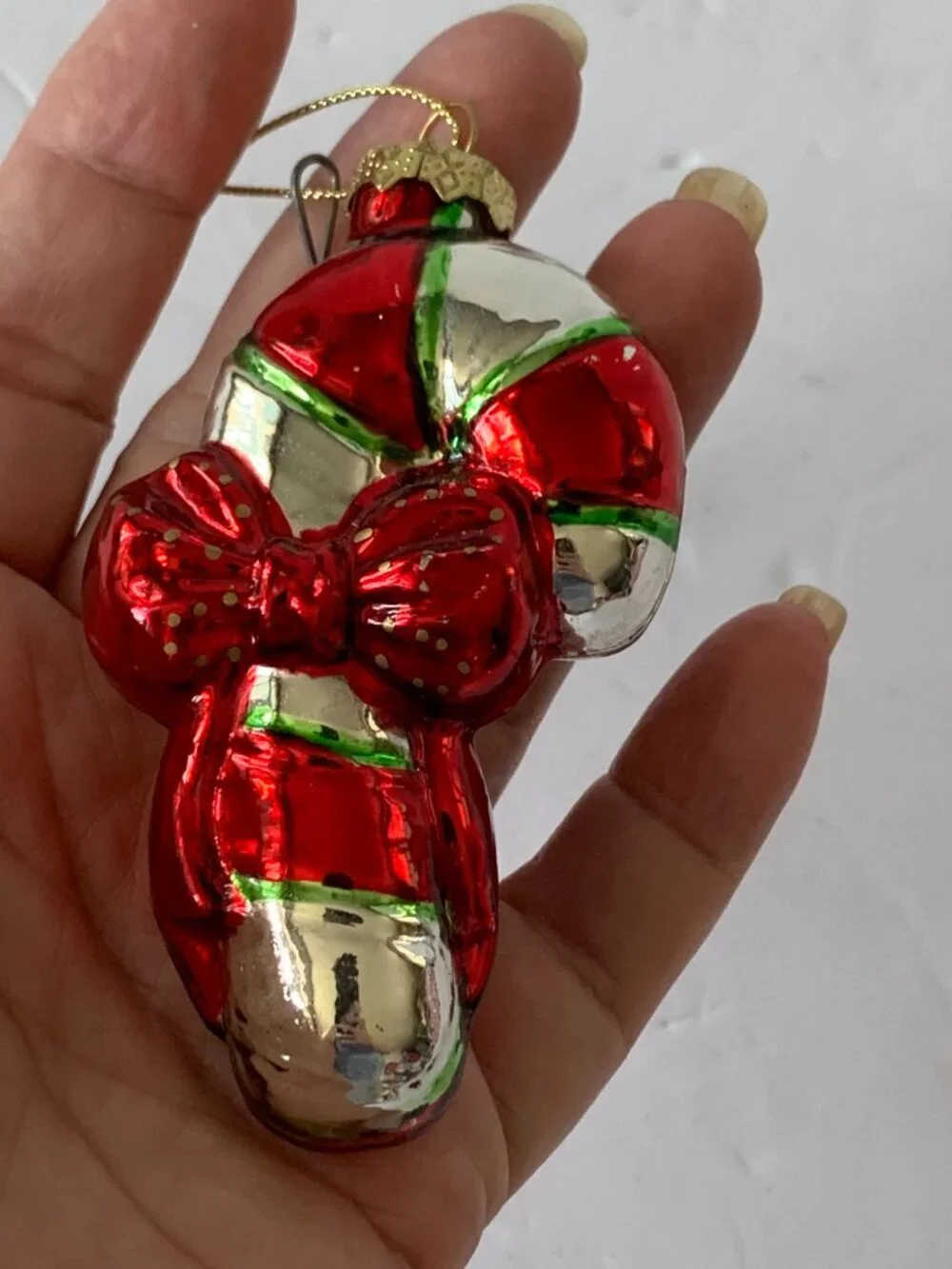 VTG MERCURY GLASS CANDY CANE W/RED RIBBON CHRISTMAS ORNAMENT Thomas Pannoci